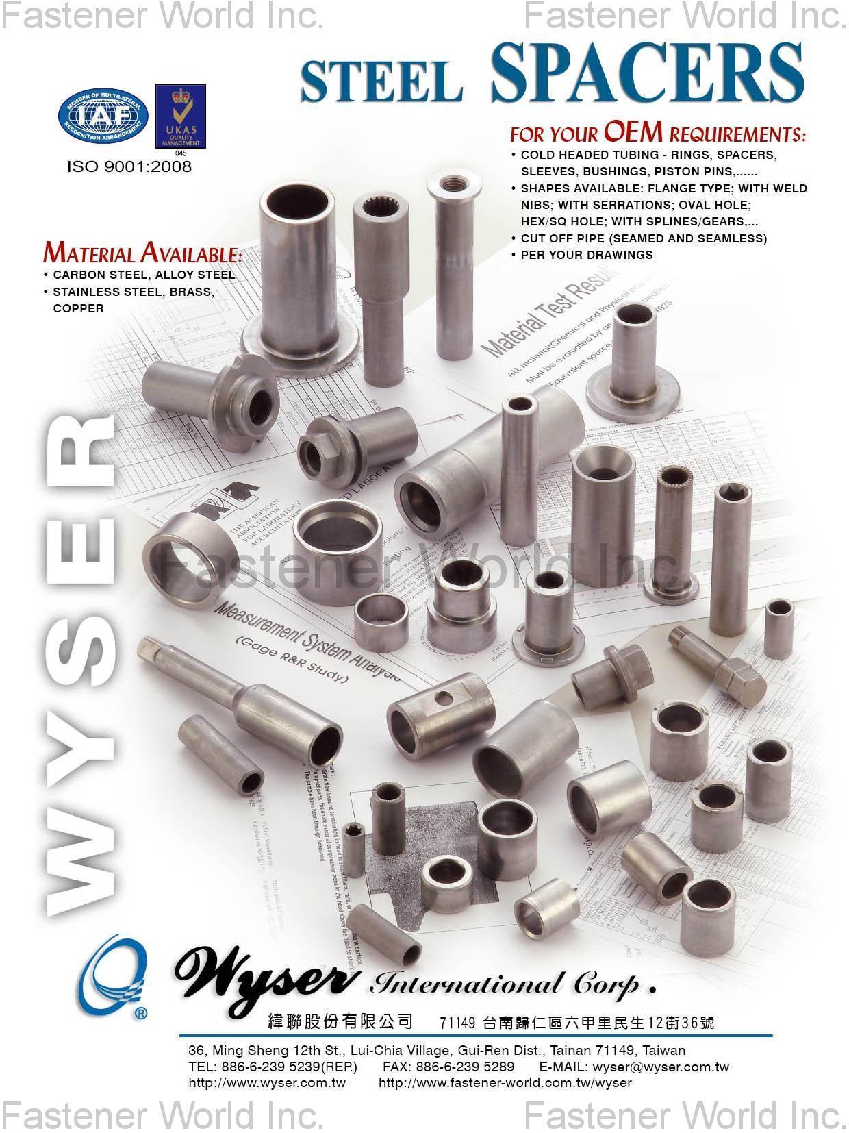 WYSER INTERNATIONAL CORP.  , Steel Spacers , Automotive & Motorcycle Special Screws / Bolts
