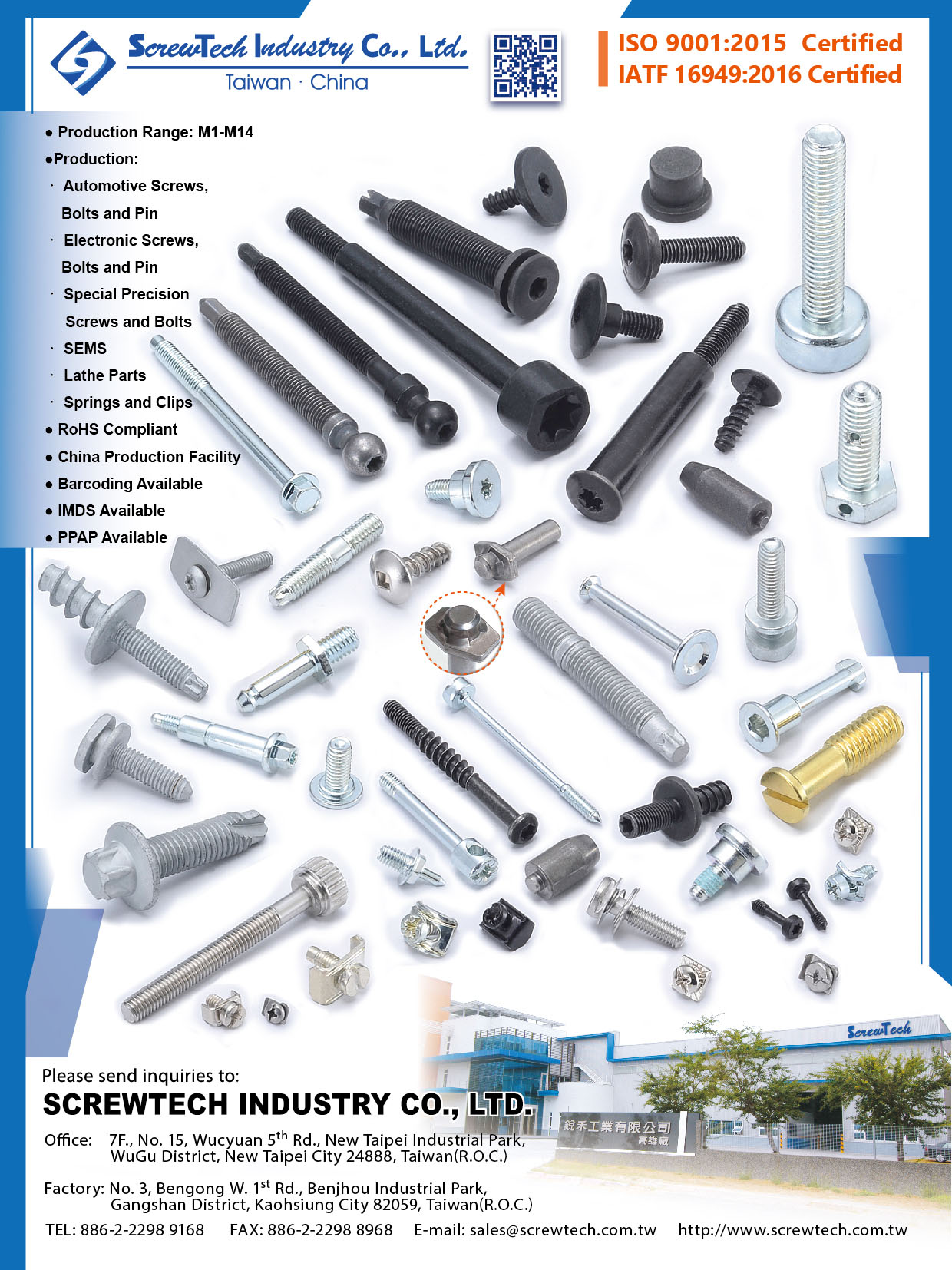 SCREWTECH INDUSTRY CO., LTD.  , Special Threaded Fasteners, Pins , Special Screws