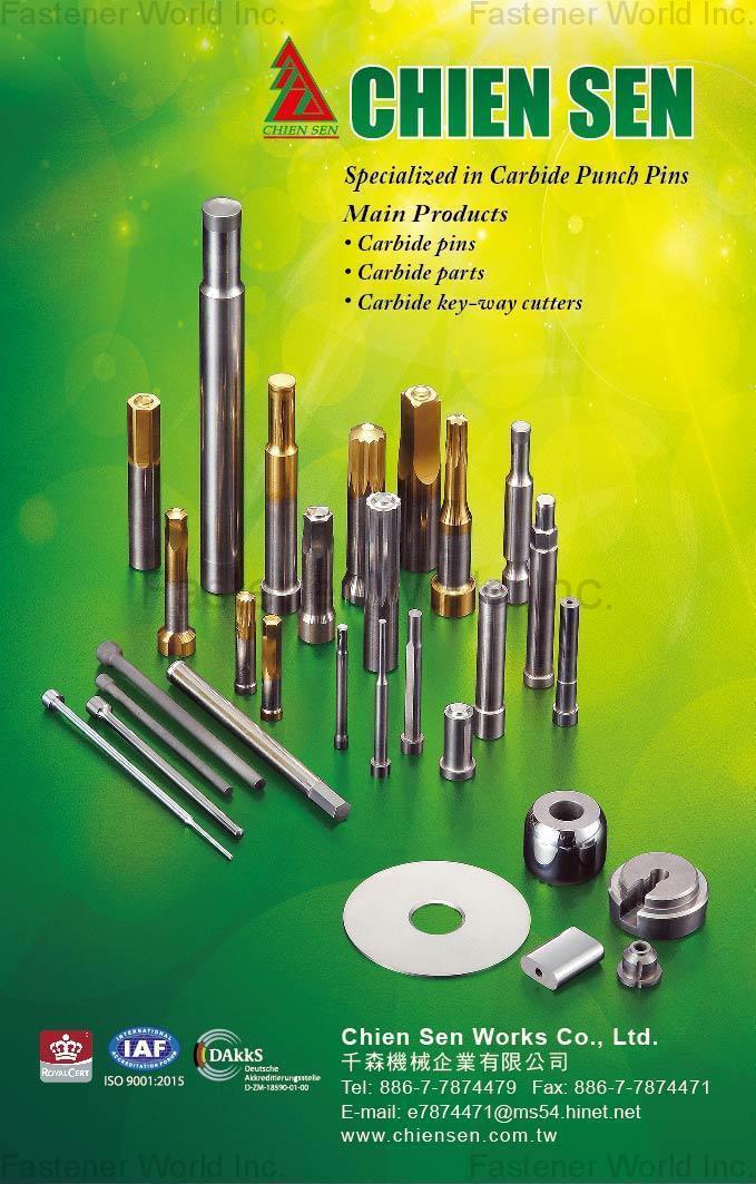 CHIEN SEN WORKS CO. LTD.  , Carbide Punch Pins, Carbide Pins, Carbide Parts, Carbide key-way Cutters , Carbide Pins