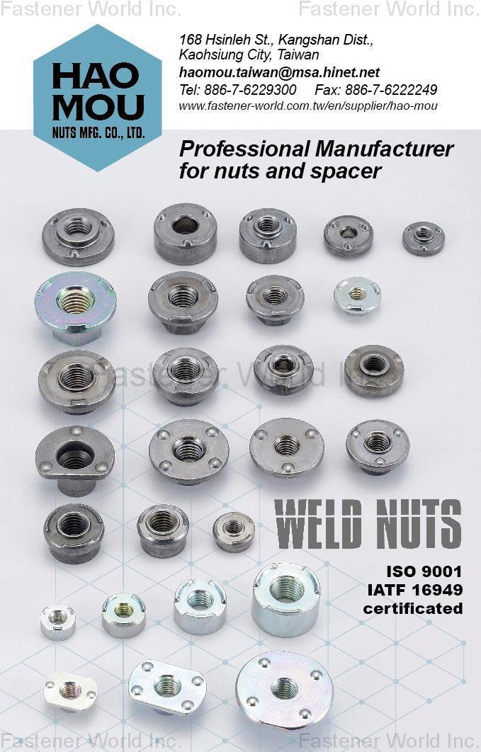HAO MOU NUTS MFG. CO., LTD. , Weld Nuts and Spacers , Weld Nuts