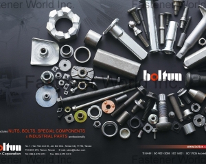 Welding Nuts,Rivet Nuts,Clinch Nuts,Locking Nuts,Nylon Insert Nuts,Conical Washer Nuts,T-Nuts,CNC Machining Parts,Stamping Parts,Bushed & Sleeves,Assembly Components,Special Parts,HEX. Bolt & Screw,Flange Bolt,Socket,Sems,Screw With Welding Projection,Screw With Welding Ring & Points,Clinch Bolt,T C Bolt,Special Pin,Wheel Bolt,Rail Bolt,Rail Bolts Construction Fasteners: Nuts, Screws & Washers,Wind Turbine Fasteners Kits: Nuts, Bolts & Washers Truck Wheel Bolts,Bolts & Nuts & Components,Motorcycle parts,Nylon rings & special washer,Expansion Bolt(BOLTUN CORPORATION )