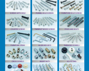 Furniture Screw, Connecting Screw, Euro Screw, Screw with Hole, Funnel Hi-Lo Screw, Counter Screw, Twinfast Wood Screw, Studs and Bolts, Allen Hex Keys,Furniture Stems,Threaded Dowels,Cross Dowels,Insert Nuts,K.D. Fitting,Cover Caps,Castor Stems,Anchors(MASTER UNITED CORP. )
