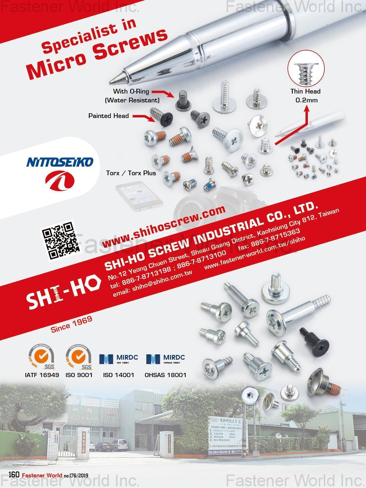 SHI-HO SCREW INDUSTRIAL CO., LTD. , Micro Screws, Torx , Micro Forming Parts SHI-HO SCREW INDUSTRIAL CO., LTD. , Micro Screws, Torx , Micro Forming Parts