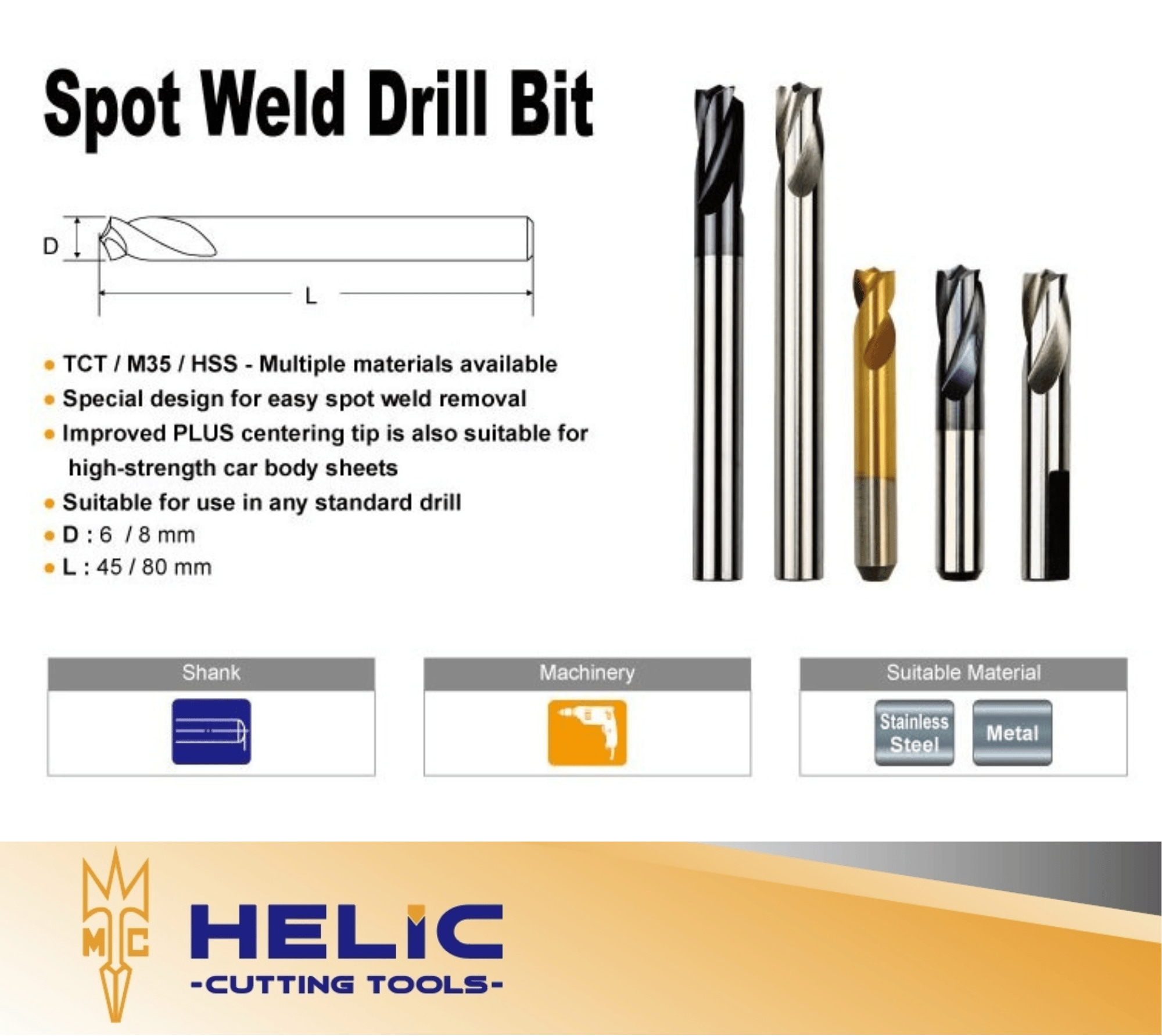 HELIC CUTTING TOOLS CO., LTD. , Spot Weld Drill Bit