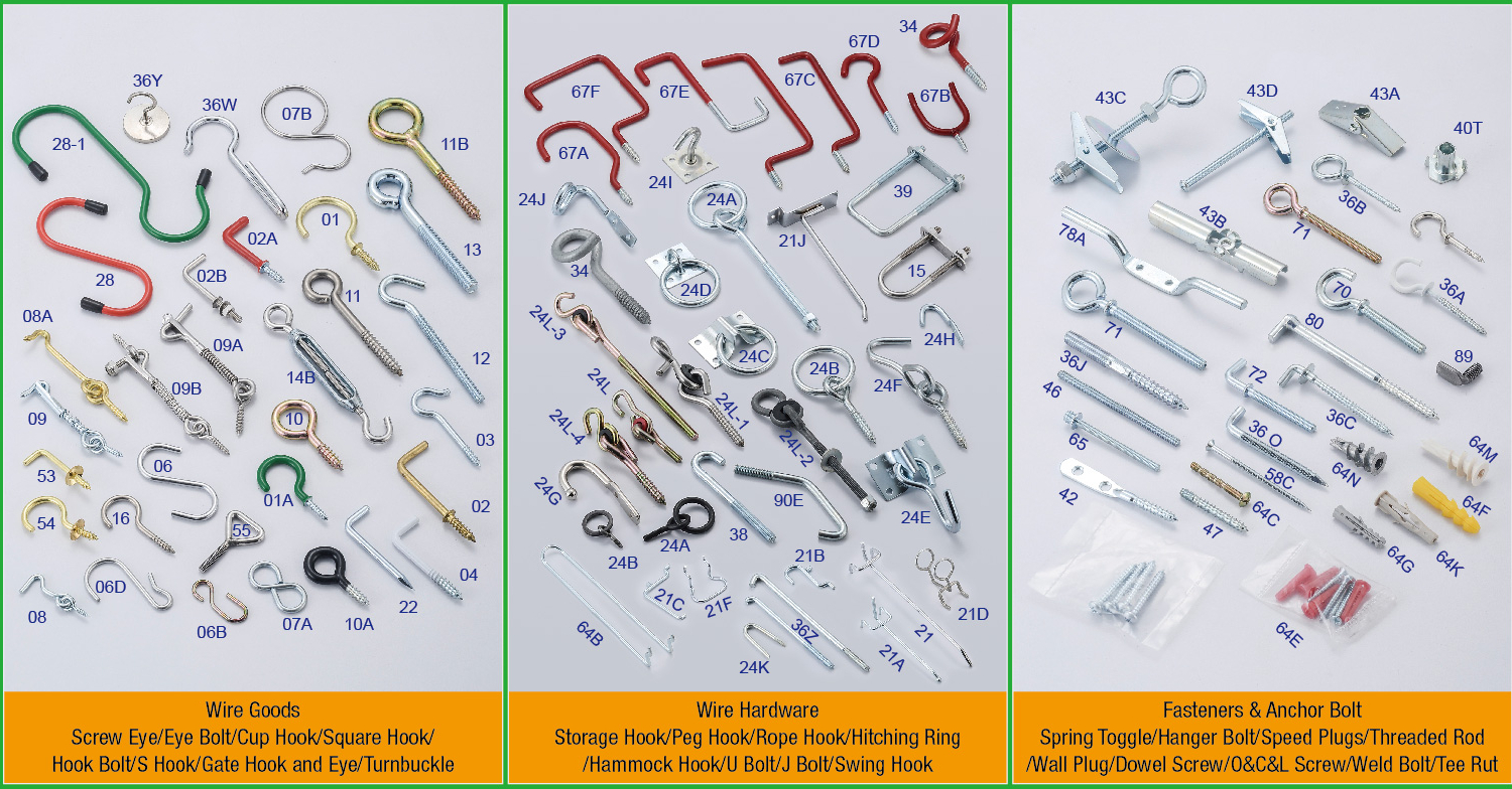 彰濱企業有限公司 , Miscellaneous Hardware, Picture Hangers, Pegboard Hooks, Bolts, Hooks ,Fastener