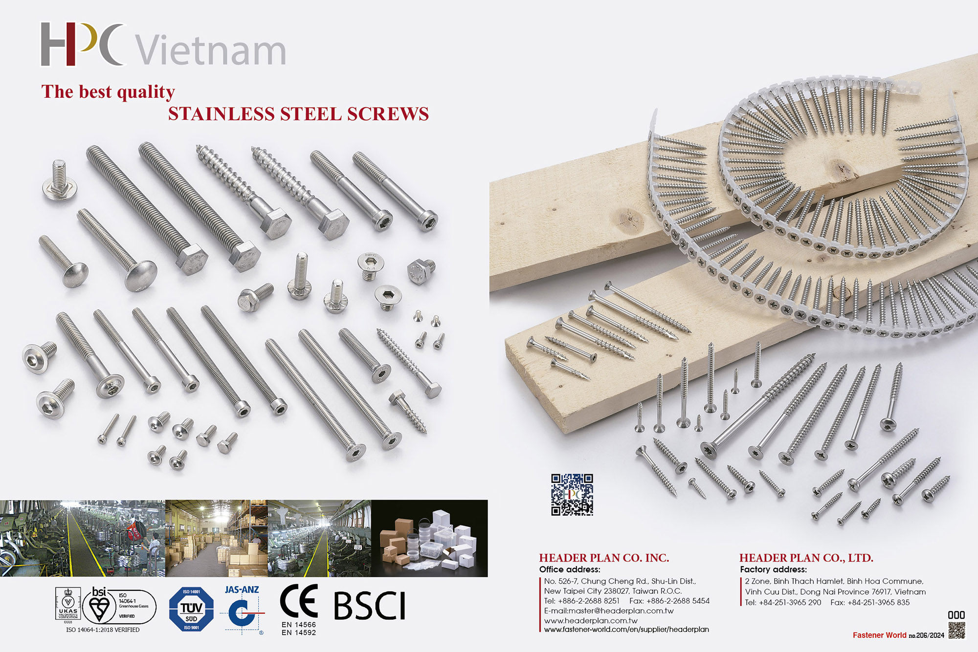 HEADER PLAN CO. INC.  , Stainless Steel Screws