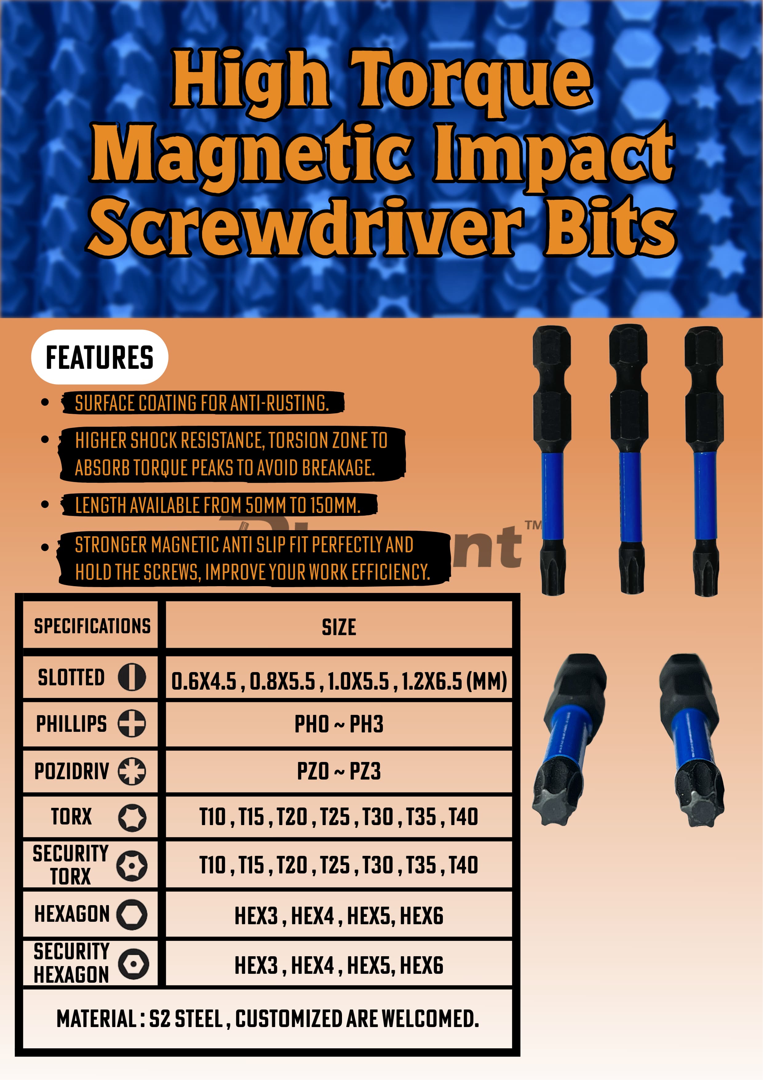 DIAMANT INDUSTRIAL CO., LTD. , High Torque Magnetic Impact Screwdriver Bits