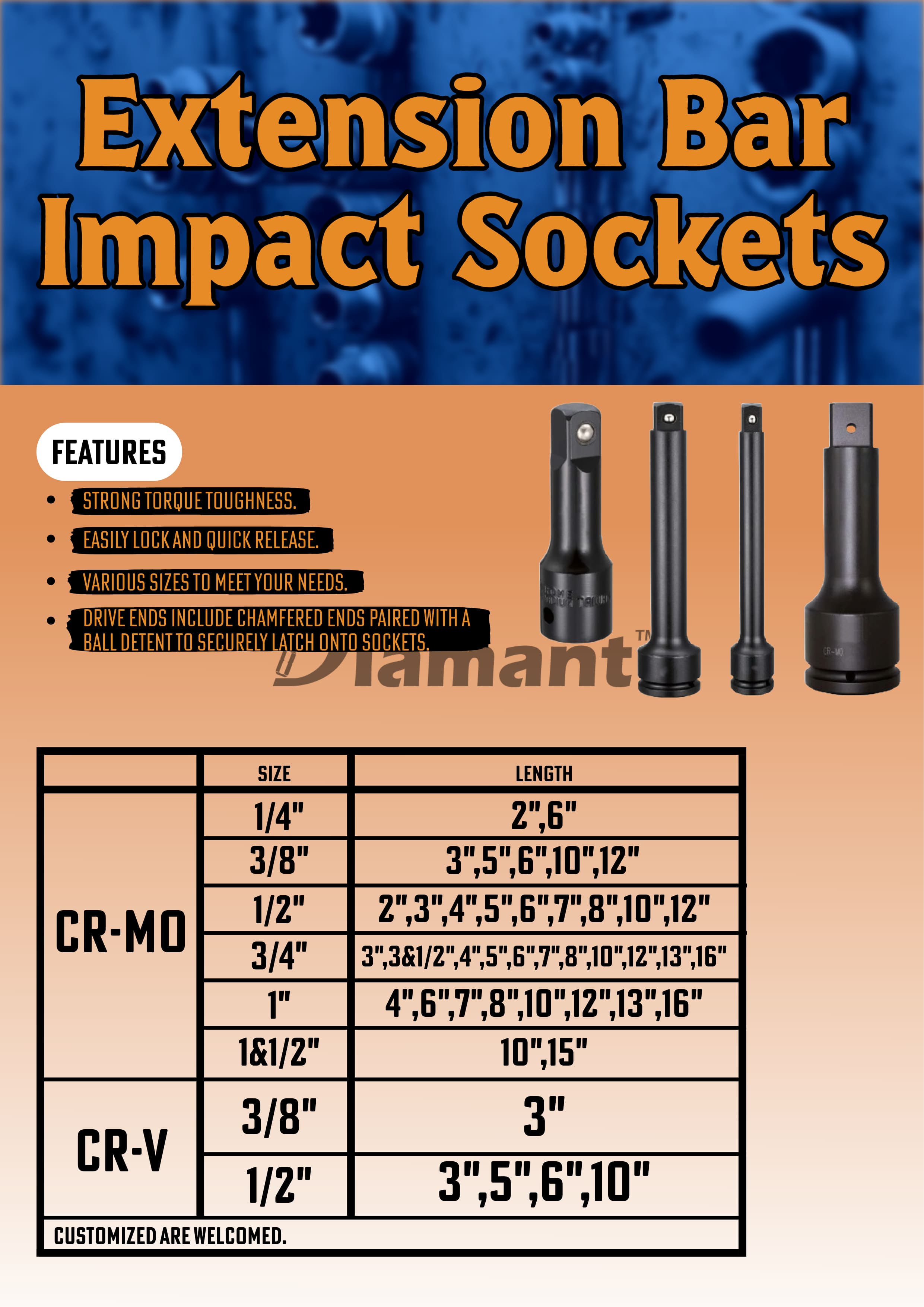 DIAMANT INDUSTRIAL CO., LTD. , Impact Extension Bar Sockets