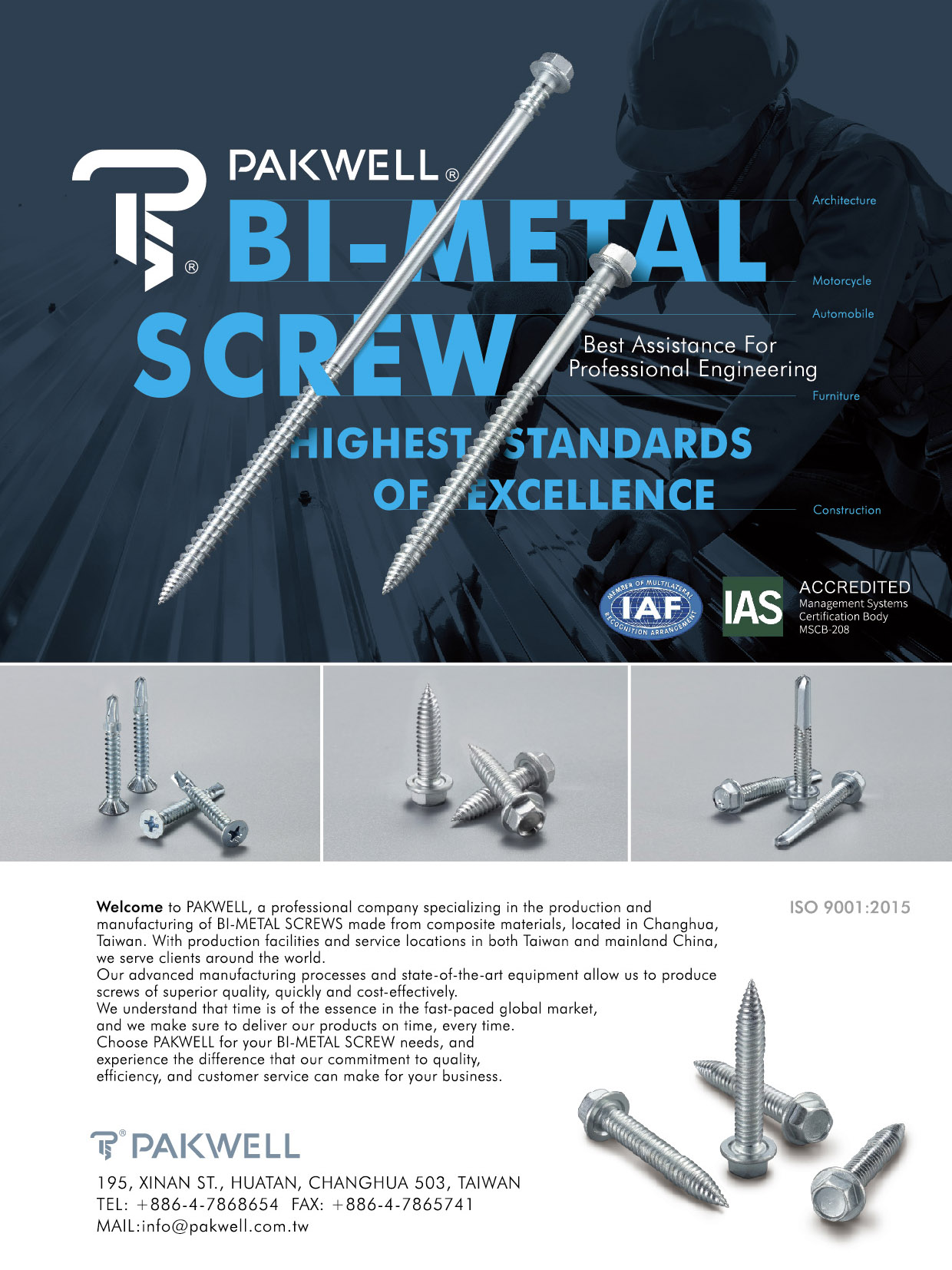 PAKWELL CO., LTD. , Bi-Metal Screws