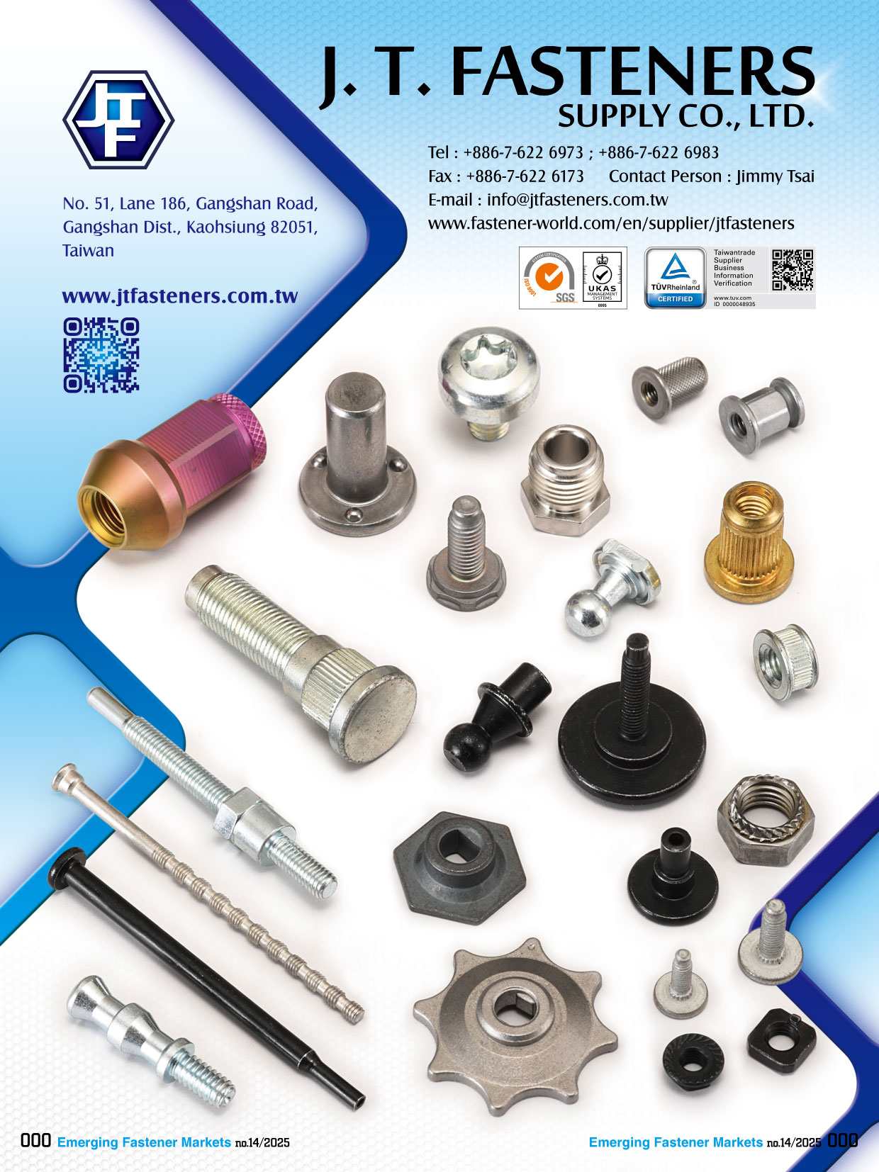 J. T. FASTENERS SUPPLY CO., LTD.  , Customized_Fasteners,_CNC_Titanium_Parts,_Brass_Inserts,_ Threaded_Inserts