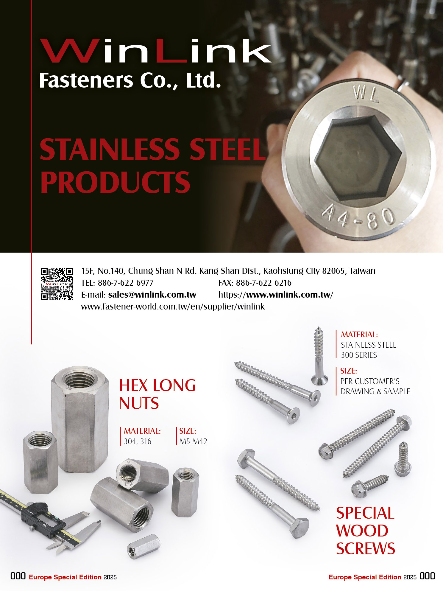 WINLINK FASTENERS CO., LTD.  , Stainless Steel Products : Hex Long Nuts, Special Wood Screws