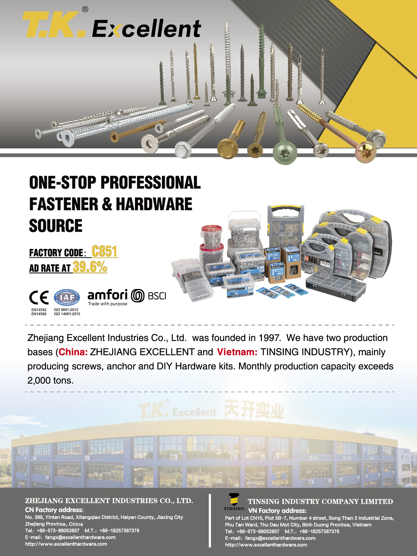 Zhejiang Excellent Industries Co., Ltd. , Professional Fastener & Hardware: Screws, Anchor, DIY Hardware Kits