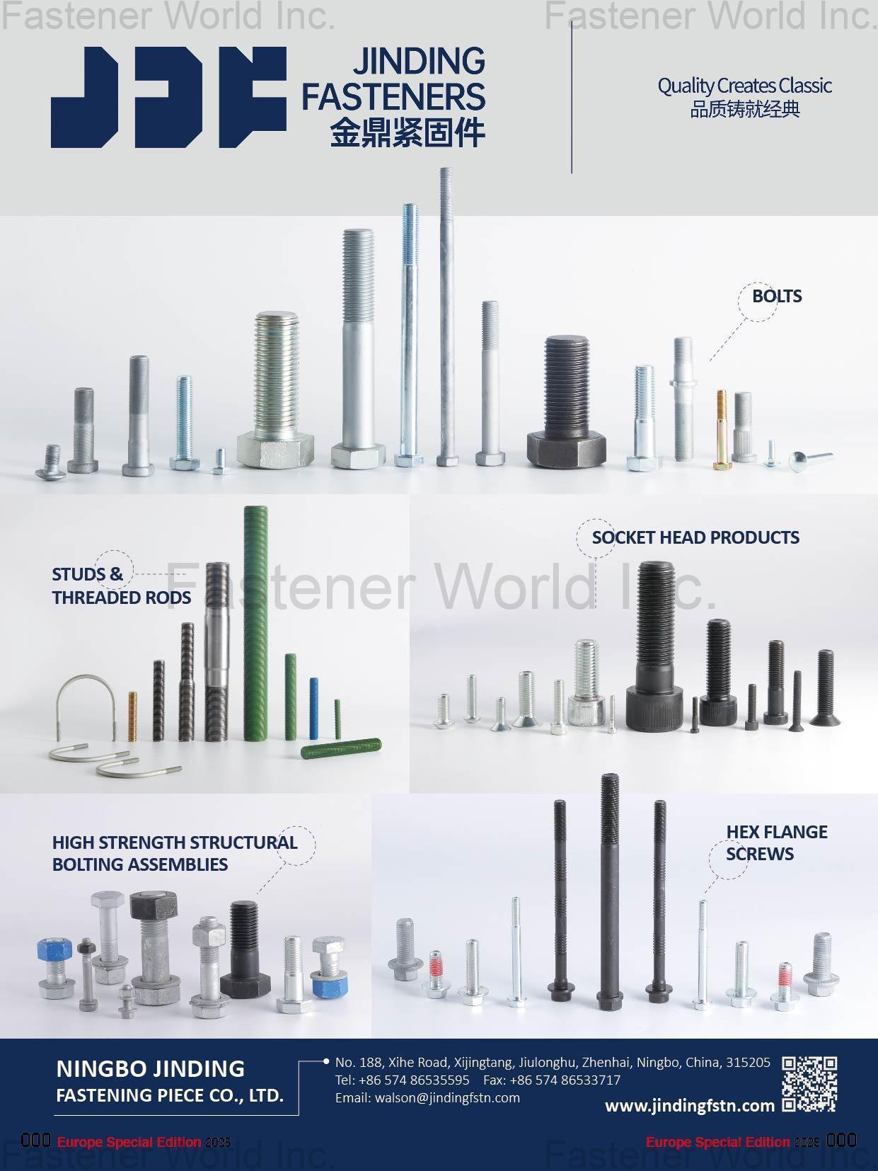 NINGBO JINDING FASTENING PIECE CO., LTD , Bolts, Stud & Threaded Rods, Socket Head Products, High Strength Stuructural Bolting Assemblies, Hex Flange Screws