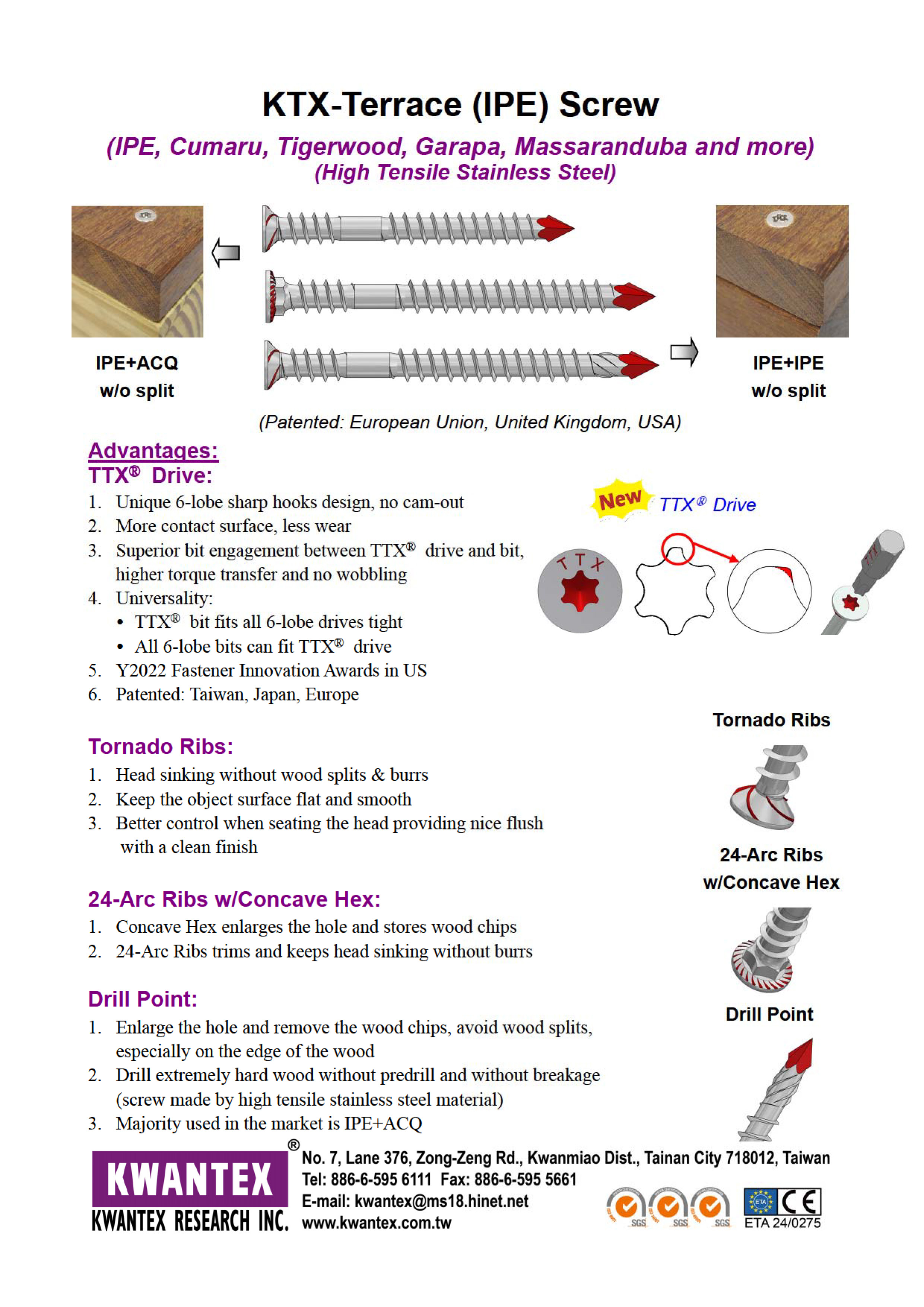 寬仕工業股份有限公司  , KTX-Terrace(IPE) Screw