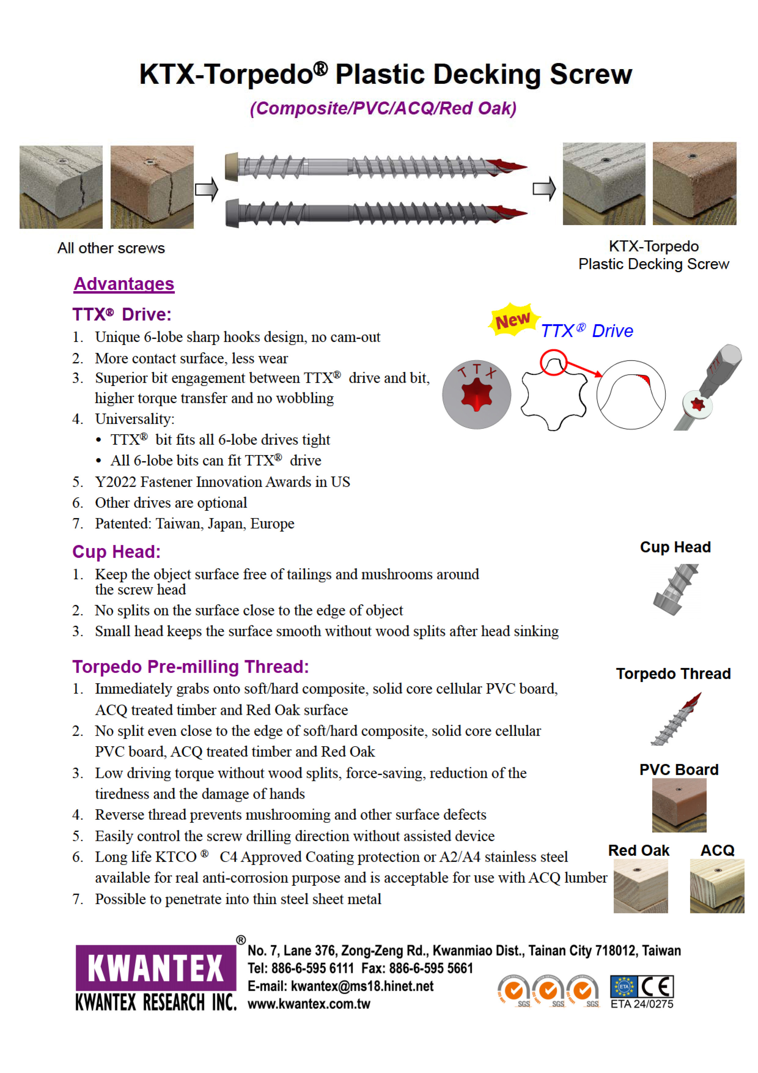 寬仕工業股份有限公司  , KTX-Torpedo Plastic Decking Screw