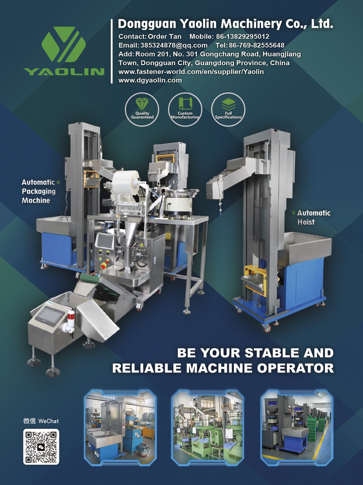 DONGGUAN YAOLIN MACHINERY CO., LTD. , Automatic Packaging Machine, Automatic Hoist