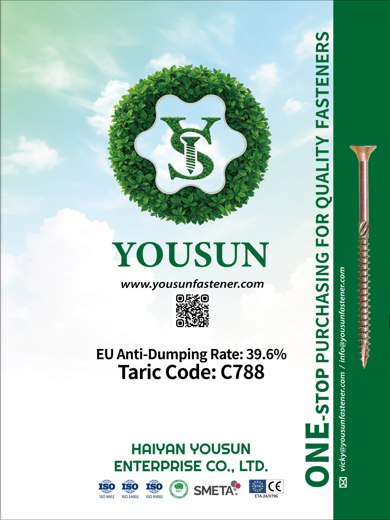 CHINFAST CO., LTD. / HAIYAN YOUSUN ENTERPRISE CO., LTD. , Fastners, Screws, Nuts, Thread Rods, DIY Packing SS Screw, SS Bolt, SS Nut, SS Washer, SS Threaded Rod, DIY (Assorted screw kit, Plastic box packing, Square tub packing)