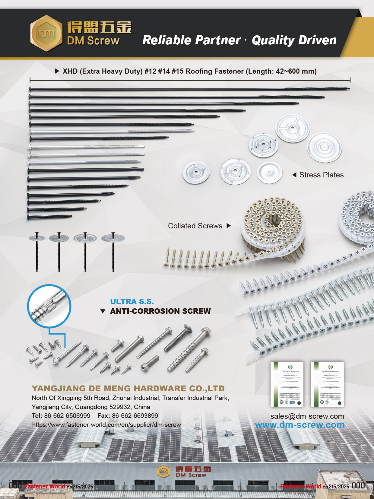 YANGJIANG DE MENG HARDWARE CO., LTD. , XHD (Extra Heavy Duty), Stress Plates, Collated Screws, Ultra S.S., Anti-Corrosion Screws YANGJIANG DE MENG HARDWARE CO., LTD. , XHD (Extra Heavy Duty), Stress Plates, Collated Screws, Ultra S.S., Anti-Corrosion Screws
