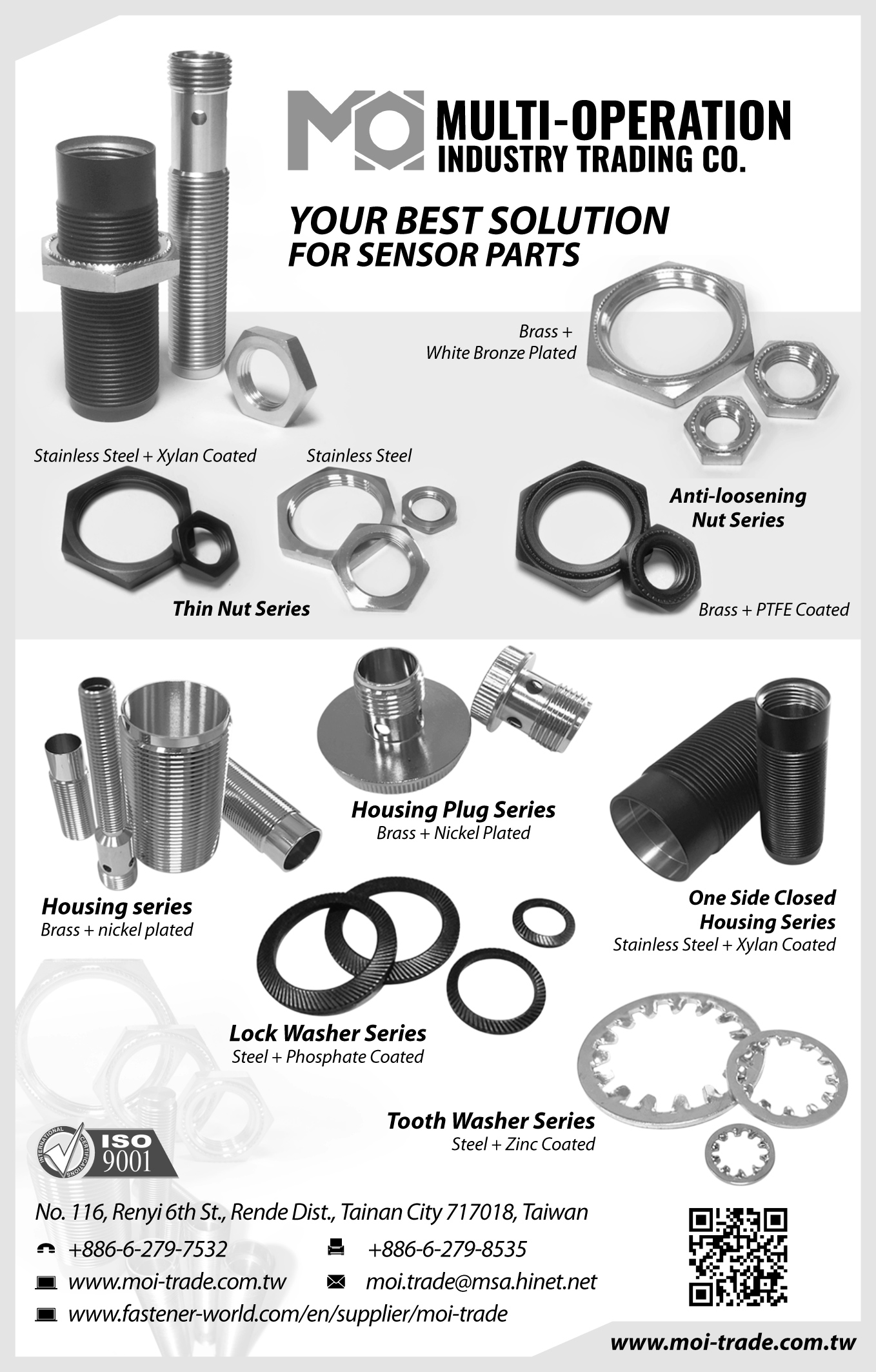 MULTI-OPERATION INDUSTRY TRADING CO. , Brass + White Bronze Plated, Anti-looseing Nut Series, Thin Nut Series, Housing Series, Housing Plug Series, Lock Washer Series, One Side Closed Housing Series, Tooth Washer Series