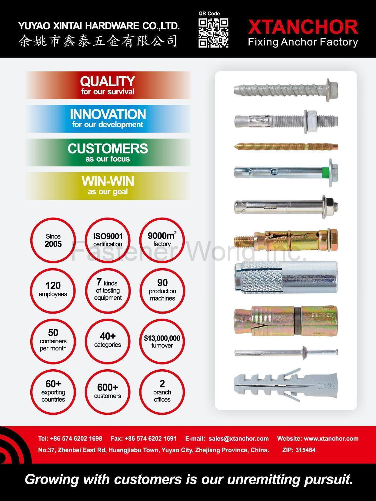 YUYAO XINTAI HARDWARE CO., LTD. (XTANCHOR) , Masonry Screws / Mechanical Anchors / Light Duty Fixings Screws / Fasteners