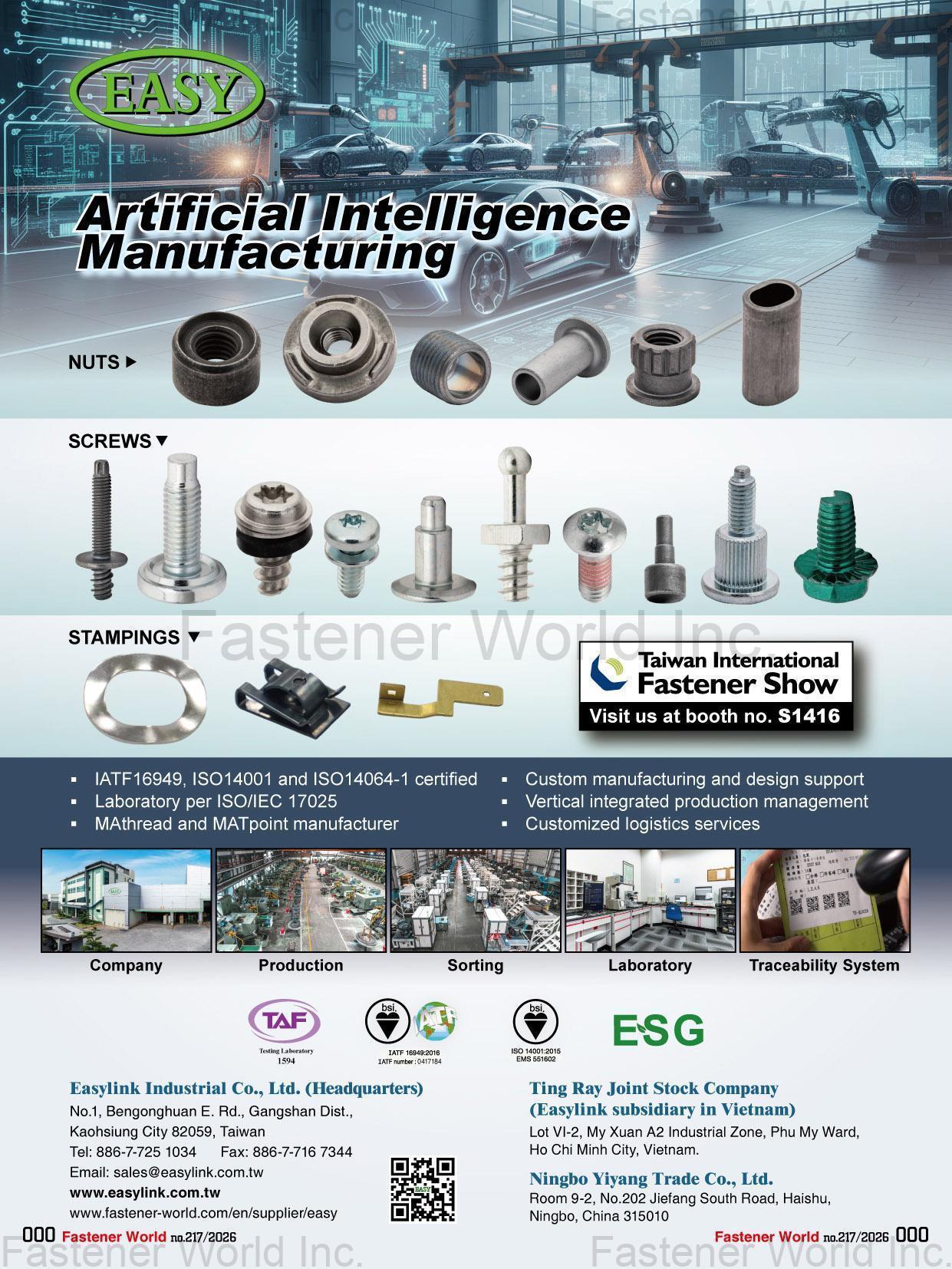 EASYLINK INDUSTRIAL CO., LTD. , Nuts, Screws, Stamping