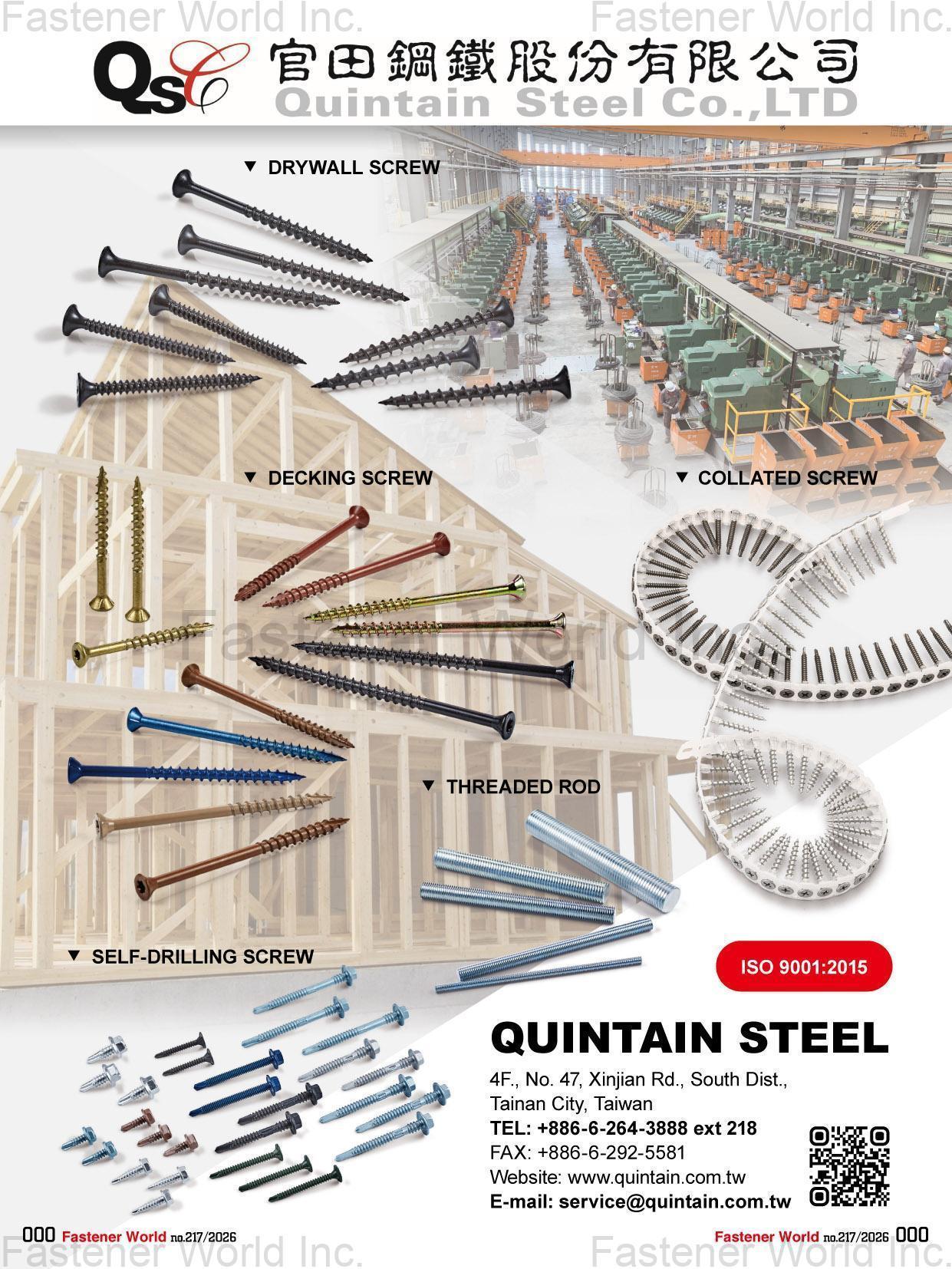 QUINTAIN STEEL CO., LTD , Drywall Screw, Decking Screw, Collated Screw, Threaded Rod, Self-Drilling Screw
