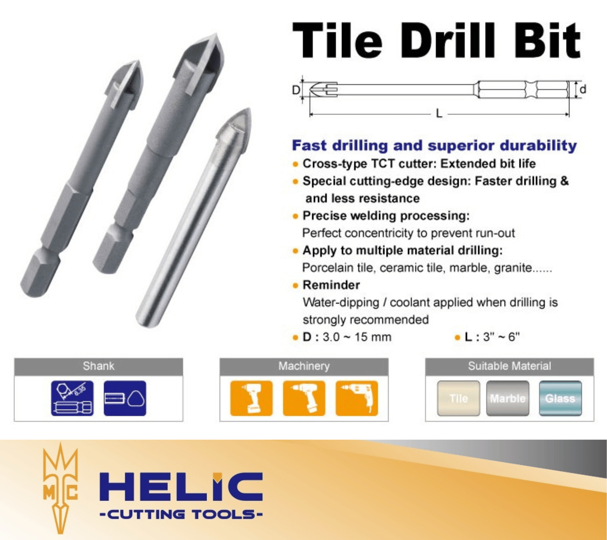 HELIC CUTTING TOOLS CO., LTD. , Porcelain tile drill bit , Hardwares